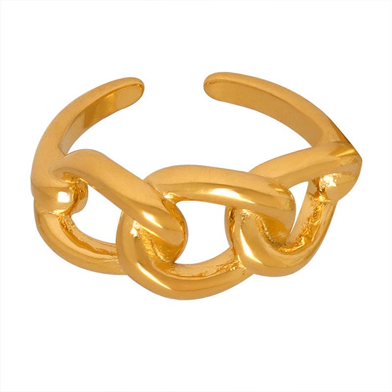 European & American Geometric Irregular Large Chain Open Ring – Luxurious Non-Fade Gold Plated Jewelry.