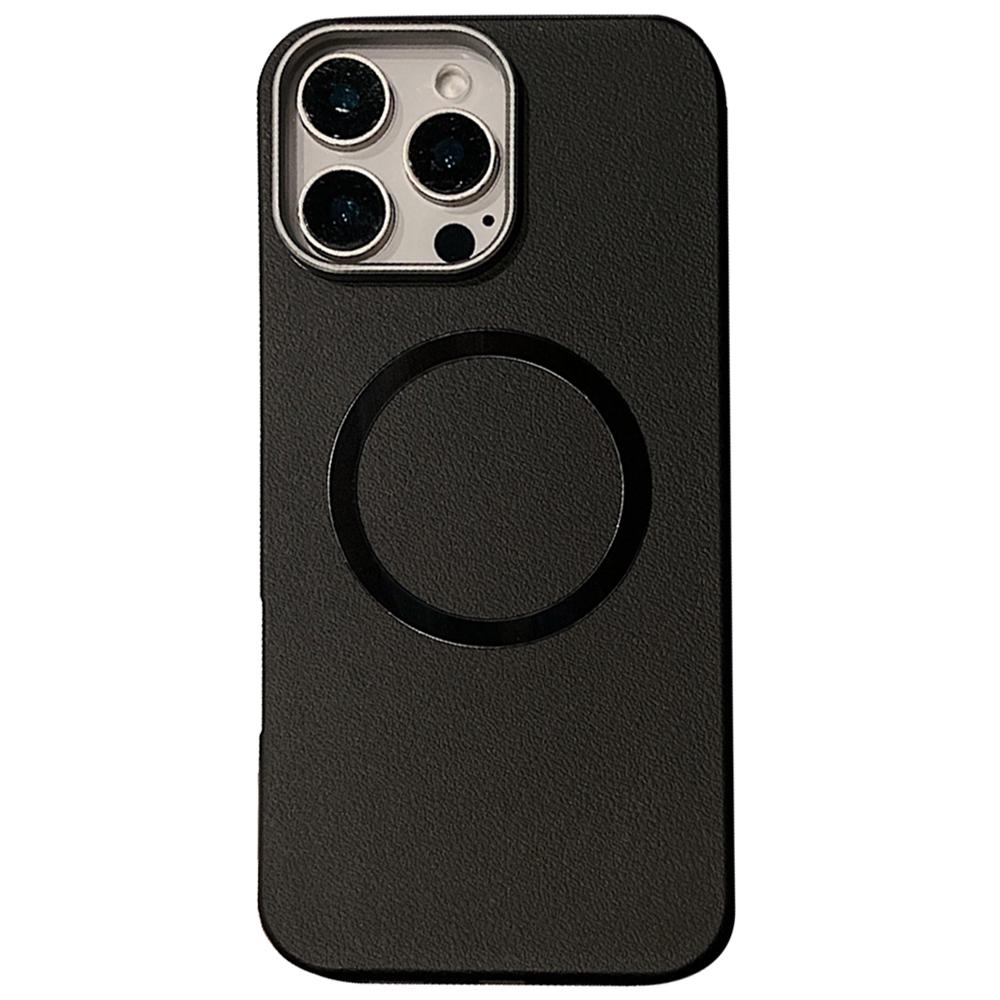 

For iPhone 15 Pro Phone Cases Leather Texture TPU Back Cover Support Wireless Charging Black