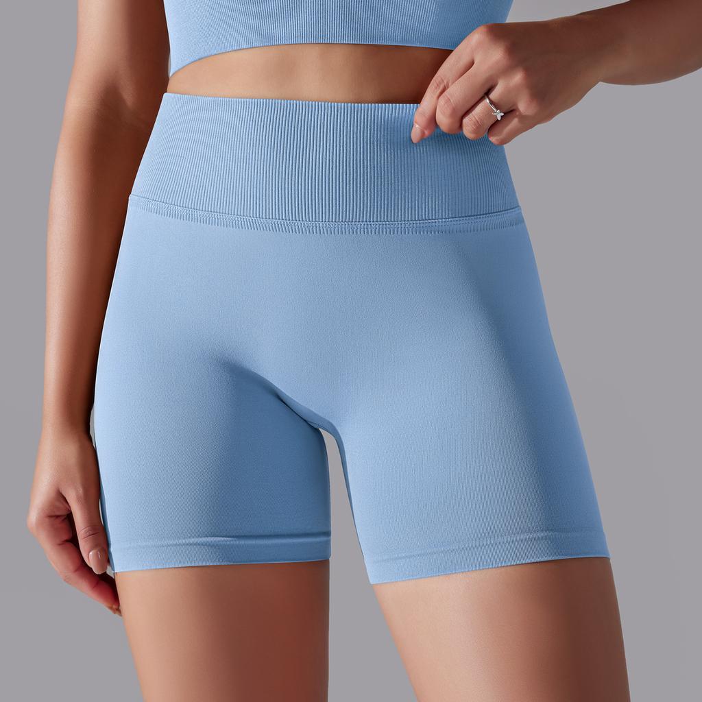 Auroth Seamless Knit Lift Hip Shorts Women High Waist Tummy Yoga Shorts Solid Color Running Fitness Sports Shorts