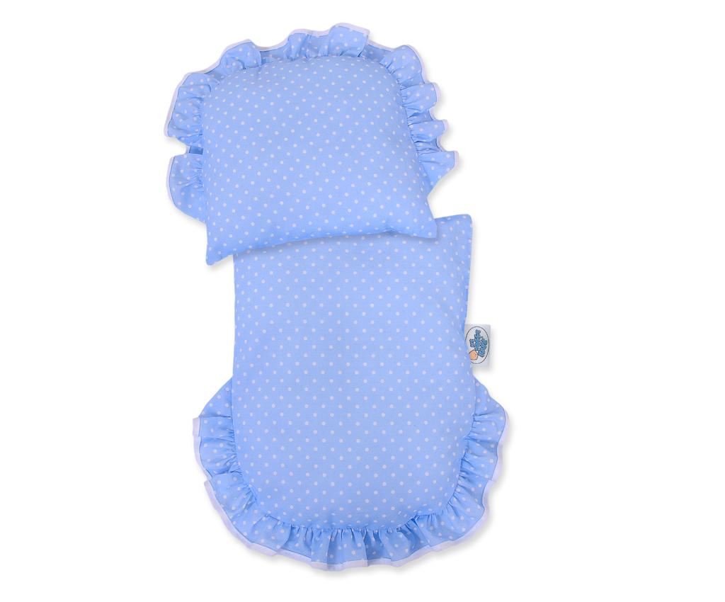 White wicker pushchair for dolls with blue bedding and soft lining