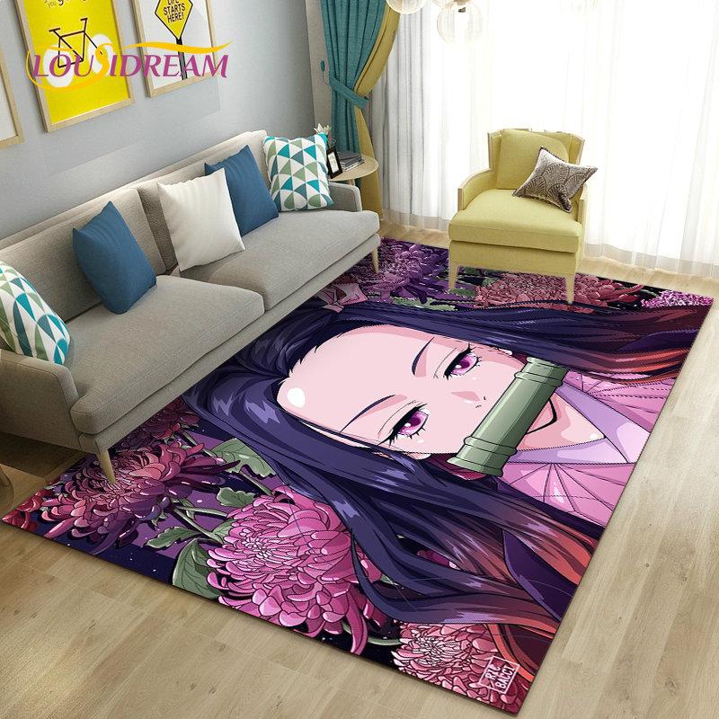 3D Demon Slayer Cartoon Area Rug Large,Carpet Rug for Living Room Bedroom Sofa Doormat Decoration,Kids Play Non-slip Floor Mat