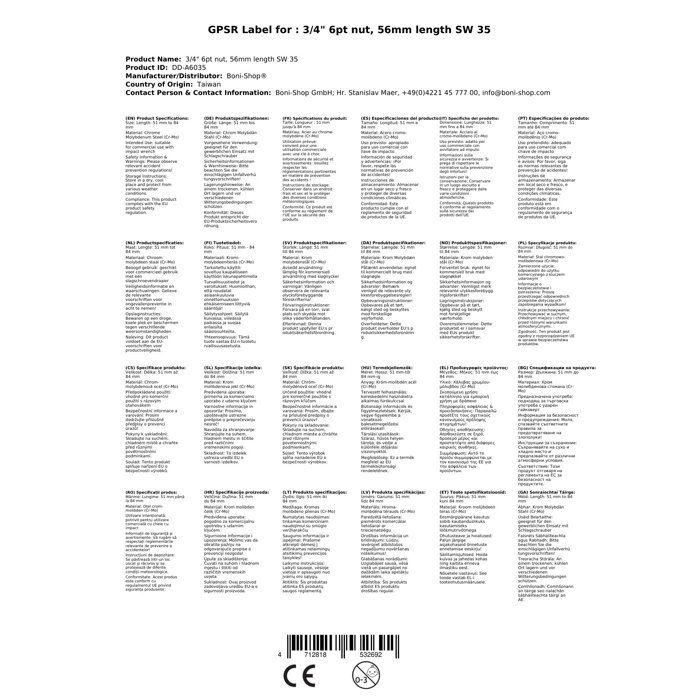 Douille à Choc 3/4 Pouce, 35mm, Cr-Mo Qualité Industrielle