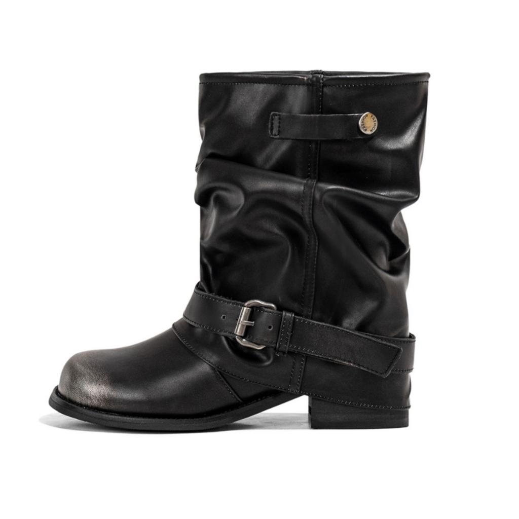 Μπότες Γυναικείες Ντιζάιν Νίσα Δυτικές Μπότες Σωλήνα Τζιν Vintage Πλισέ Στοιβαχτό Τακούνι Μπότες Ιππότη Μάρτιν