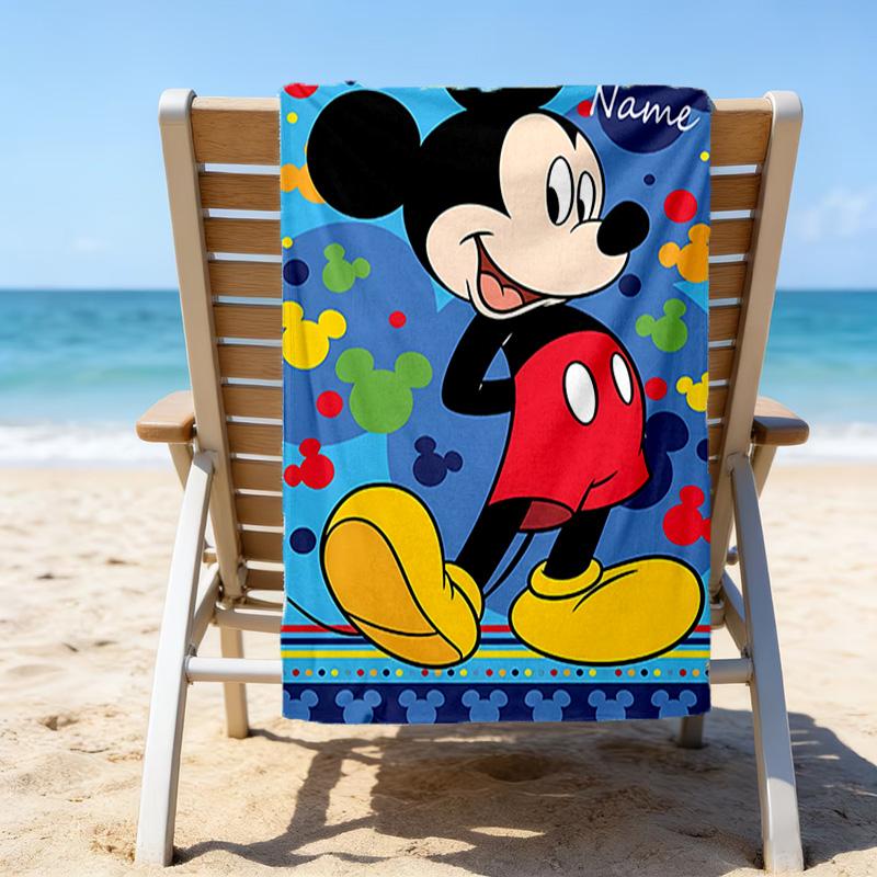 1pc Mickey12 Beach Towel with Custom Name, Beach/Swimming/Bath/Picnic/Camping Towel, Suitable for Seaside Beaches