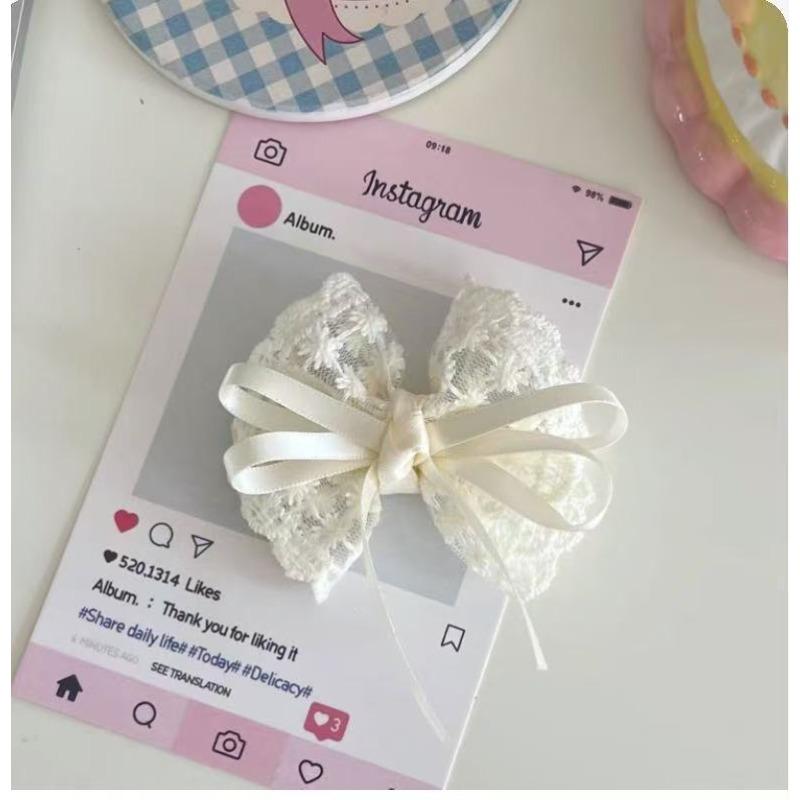 

Lace Flowing Bow Knot, Elegant Floral Ribbon Butterfly Knot Hairpin, Girlish Bangs on The Side 2pcs бежевий