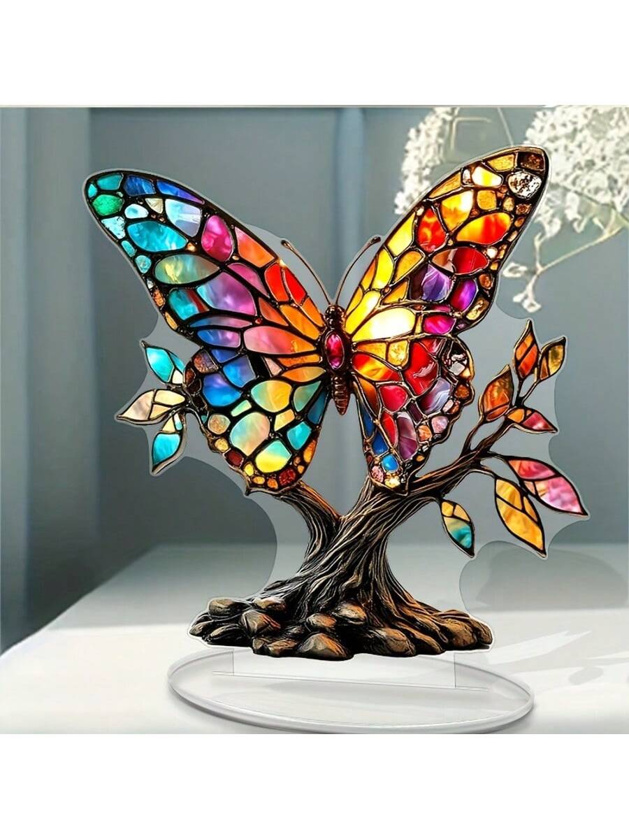 

1 шт. Декорация из цветного стекла «Бабочка и Дерево жизни» Эксклюзивный декор на День святого Валентина для дома и офиса Модное украшение