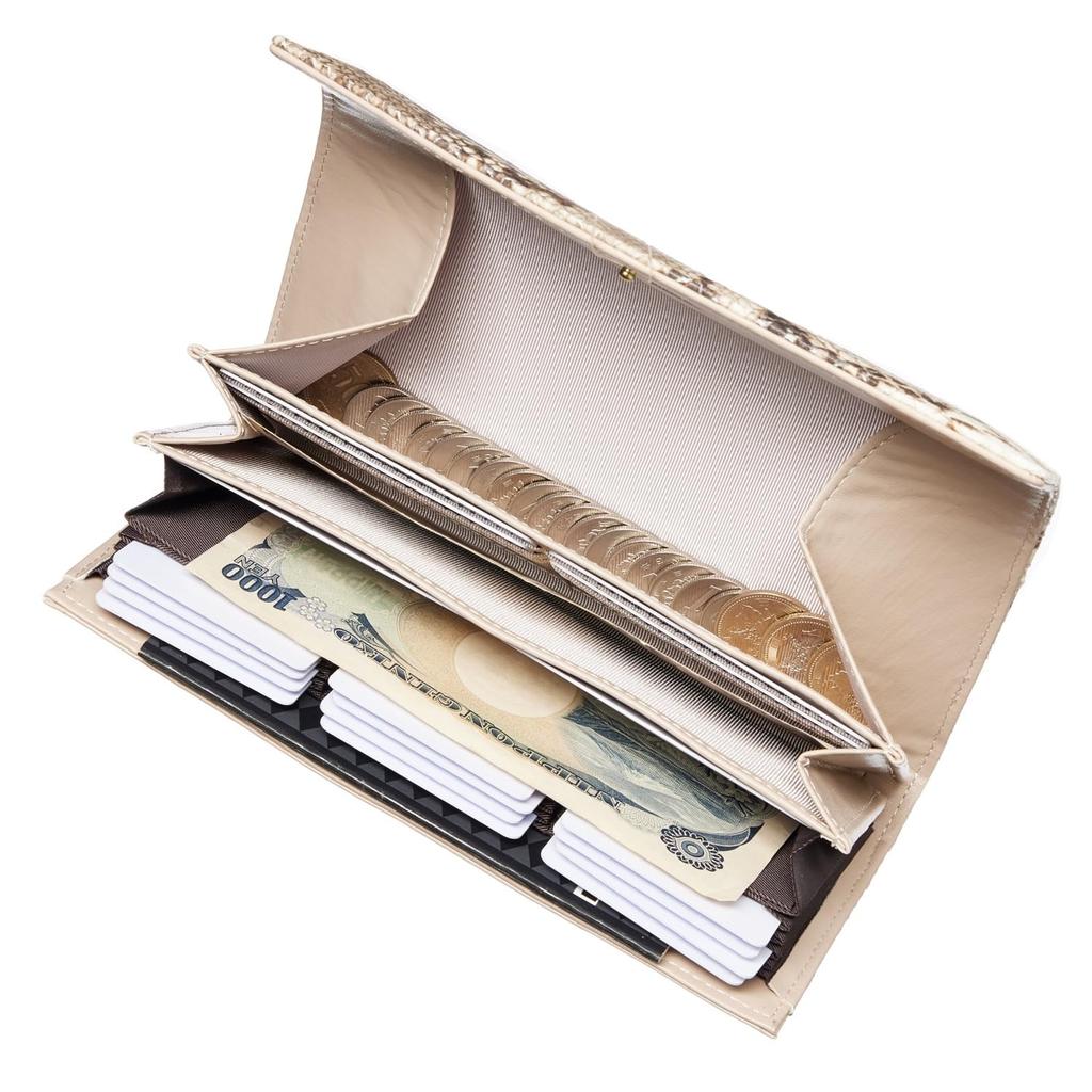 [VOICE] Align Anaconda Diamantina Women's Flap Long Wallet, Made with Italian Atema Leather, Elegant Python Embossed Design, Perfect for Improving