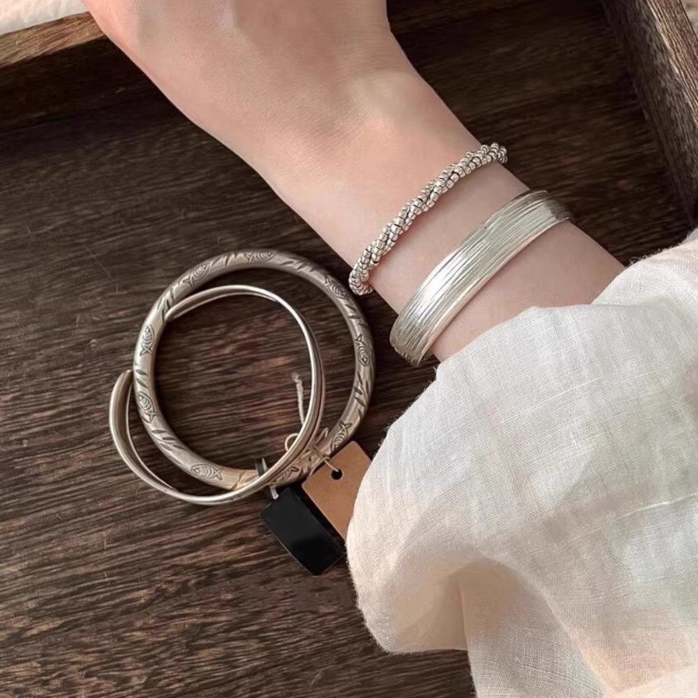 Ancient matte silver plain ring bracelet light luxury niche exquisite stacked bracelet women's model