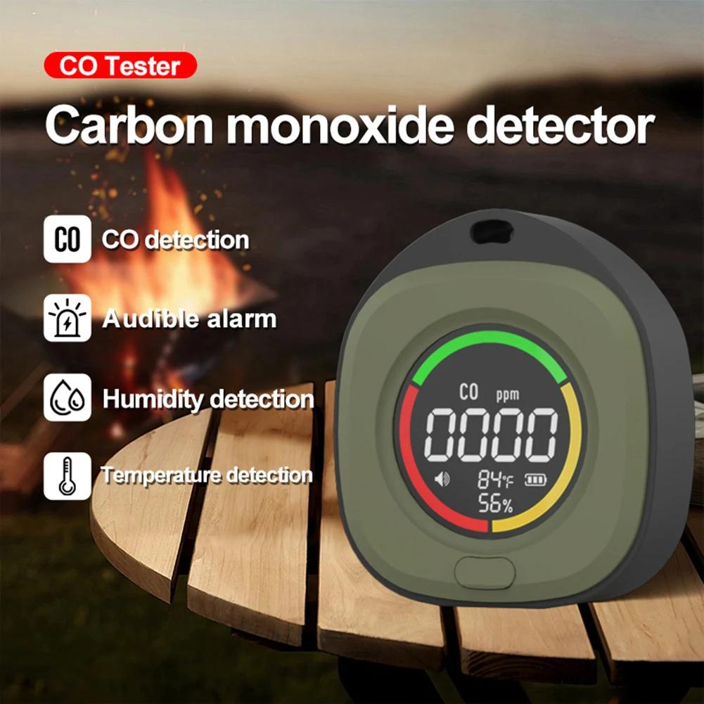 3 In 1 Carbon Monoxide Detector 1000mAh Portable Gas Detector CO Detector Alarm Temp Humidity Sensor for Outdoor Camping RV Car