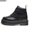 Locomotive Boots Women's Head Layer Lychee Pattern Leather Short Boots Fashion Boots Muffin Flower Buckle Thick Bottom British