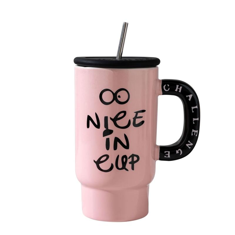 800ml Ceramic Travel Coffeel Mug With Lid And Straw Mug With Handle Creative Large Capacity Portable Water Cup