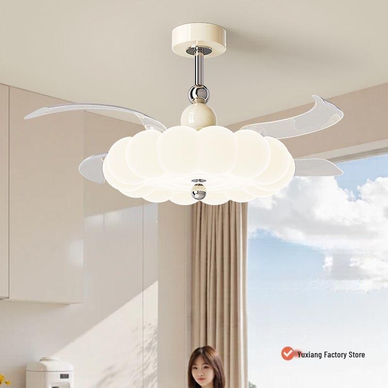 2026 Cream Style Ceiling Fan with Light: Eye Protection, Strong Wind, Invisible Blades for Bedroom, Restaurant, or Study Room