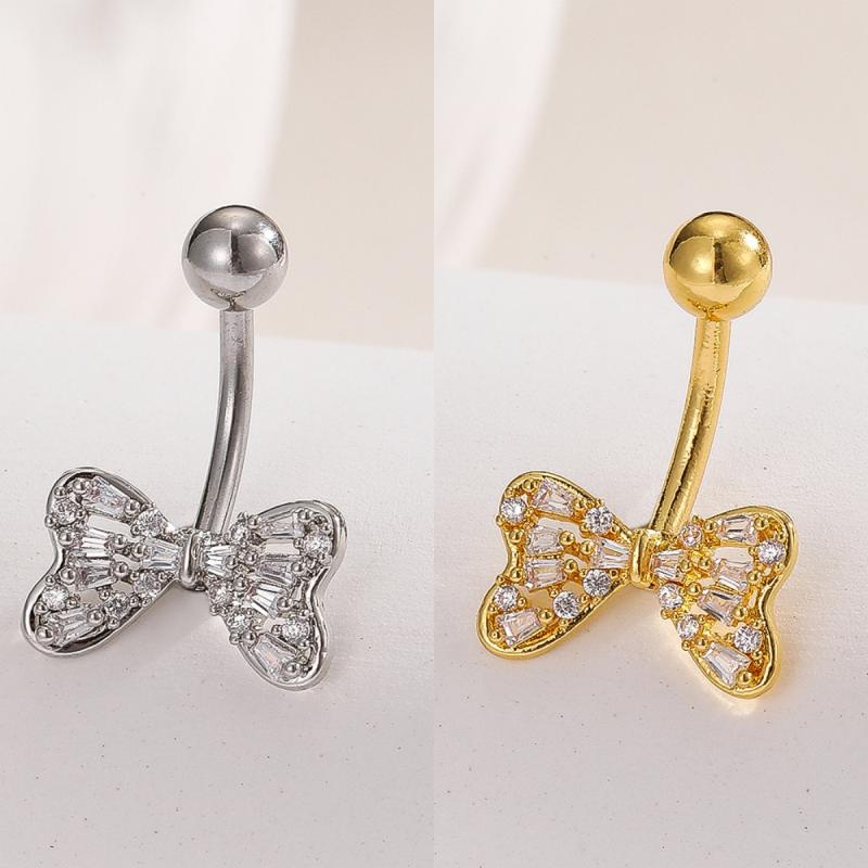 Fashion Zircon Butterfly Belly Button Rings Shiny Crystal Bow Navel Piercing For Women Girls Sexy Belly Ring Beach Jewelry Gifts