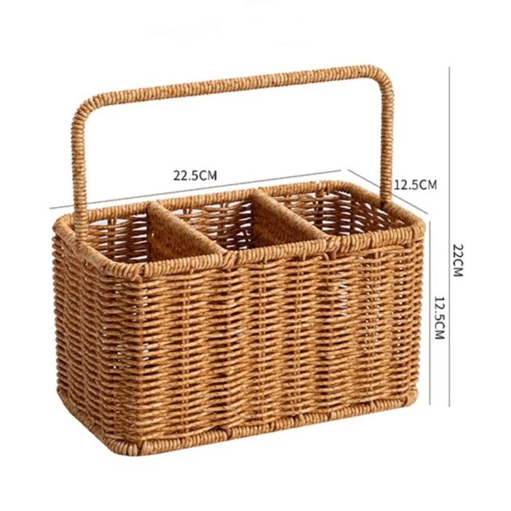 Large Capacity Woven Basket Space Saving Easy Clean Storage Tray with Handle Woven Weaving Utensil Organizer Basket