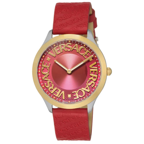 Versace LOGO HALO Watch, Red Dial, Stainless Steel, Sapphire Crystal, Quartz Movement, 38mm, Swiss Made, VE2O00222, Women's