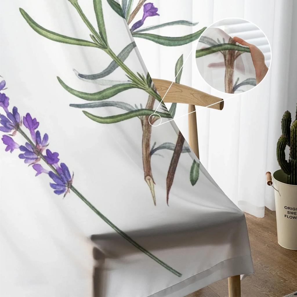 Purple Lavender Green Leaves Plant Field Tulle Sheer Curtains for Living Room Bedroom Decor Window Curtain Voile Organza Drapes