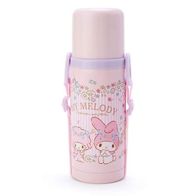 Water Direct Cup Stainless Steel My Melody with Shoulder Character SANRIO Children's Bottle, 380ml, Drinking, One-Touch Included, 2-Way Bottle,