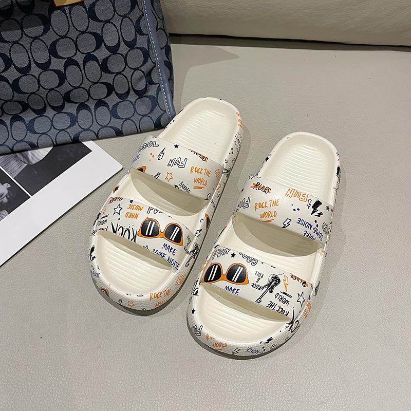 Vyrų ir moterų poros Vasaros storos dugno neslystančios minkštos apatinės grafiti šlepetės namų viduje, vieno žodžio šlepetės