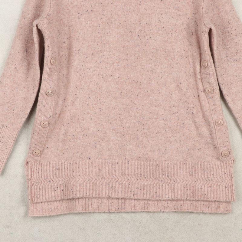 Home Autumn and Winter Foreign Trade European and American Plus Size Women Clothing Round Neck Pullover Button Decoration Sweater Knit Long Sleeve