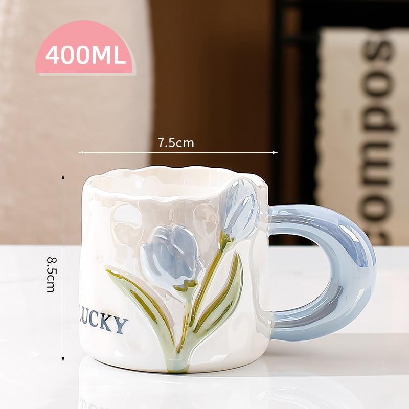 Hand-painted Pearlescent Glaze High-value Mug Household Tulip Ceramic Cup Water Cup Light Luxury Gift Cup