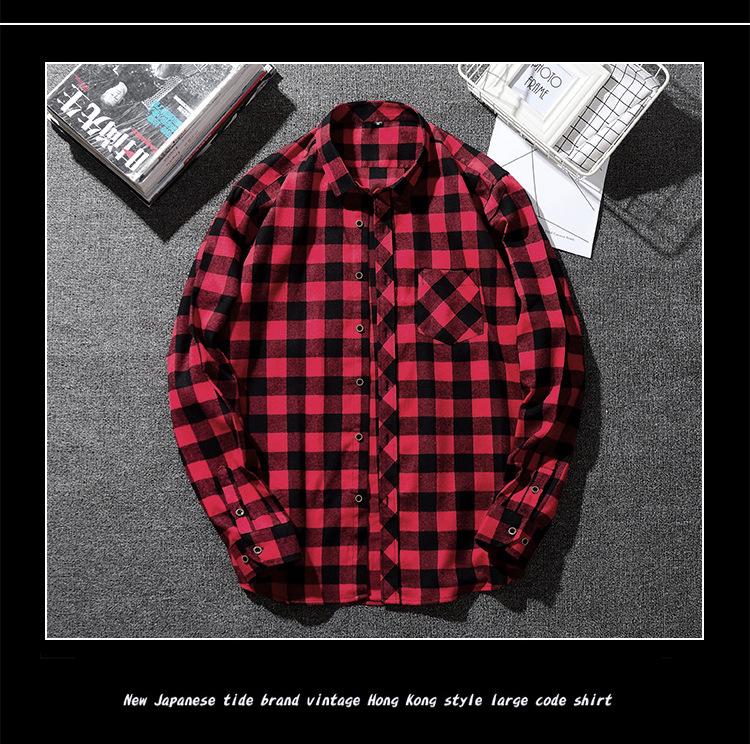 Büyük Beden Erkekler İçin Ekose Fırçalanmış Uzun Kollu Günlük Gömlek