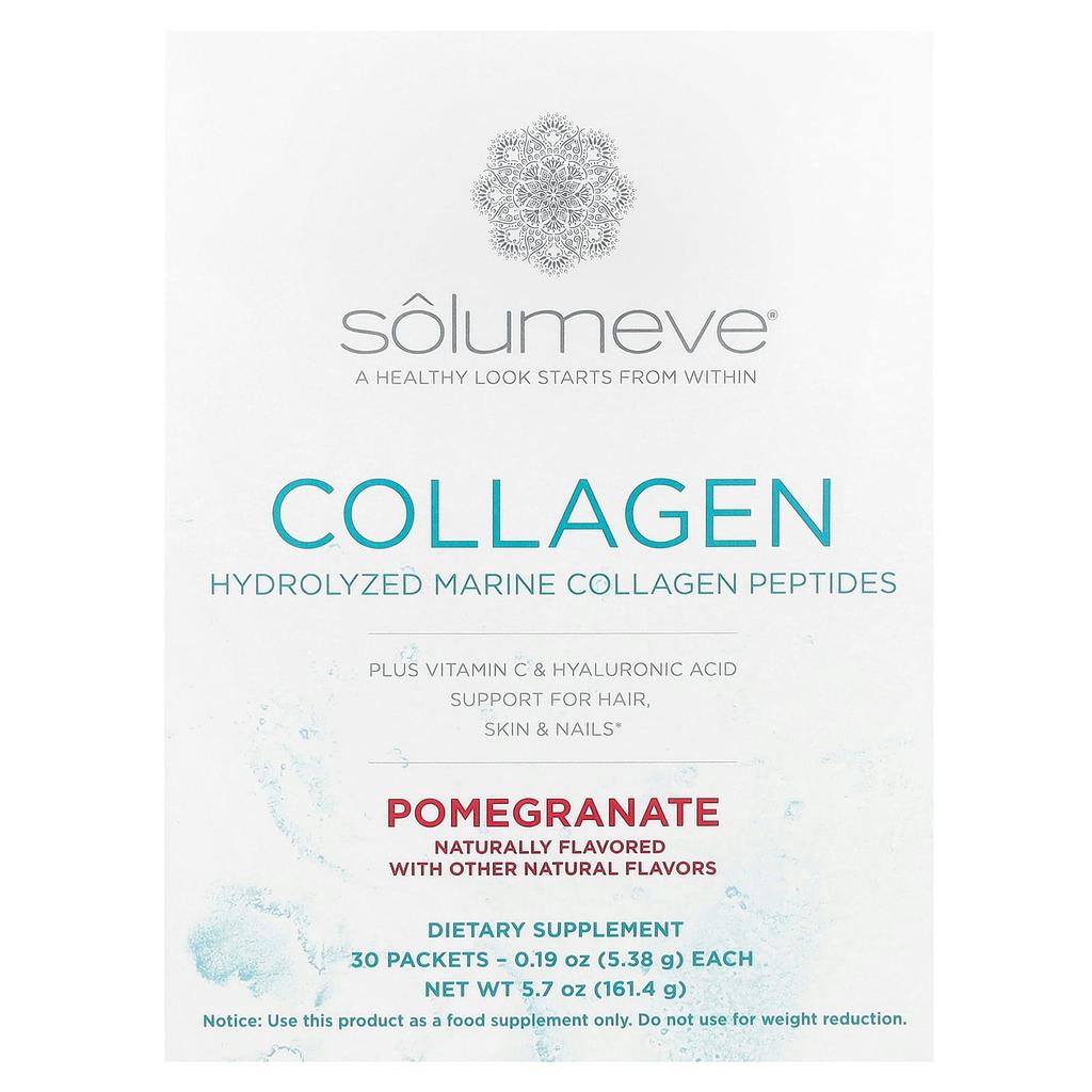 Solumeve S kolagenovými peptidy, vitamínem C a kyselinou hyaluronovou, příchuť granátové jablko, 30 balení, 5,38 g (0,19 unce) každý