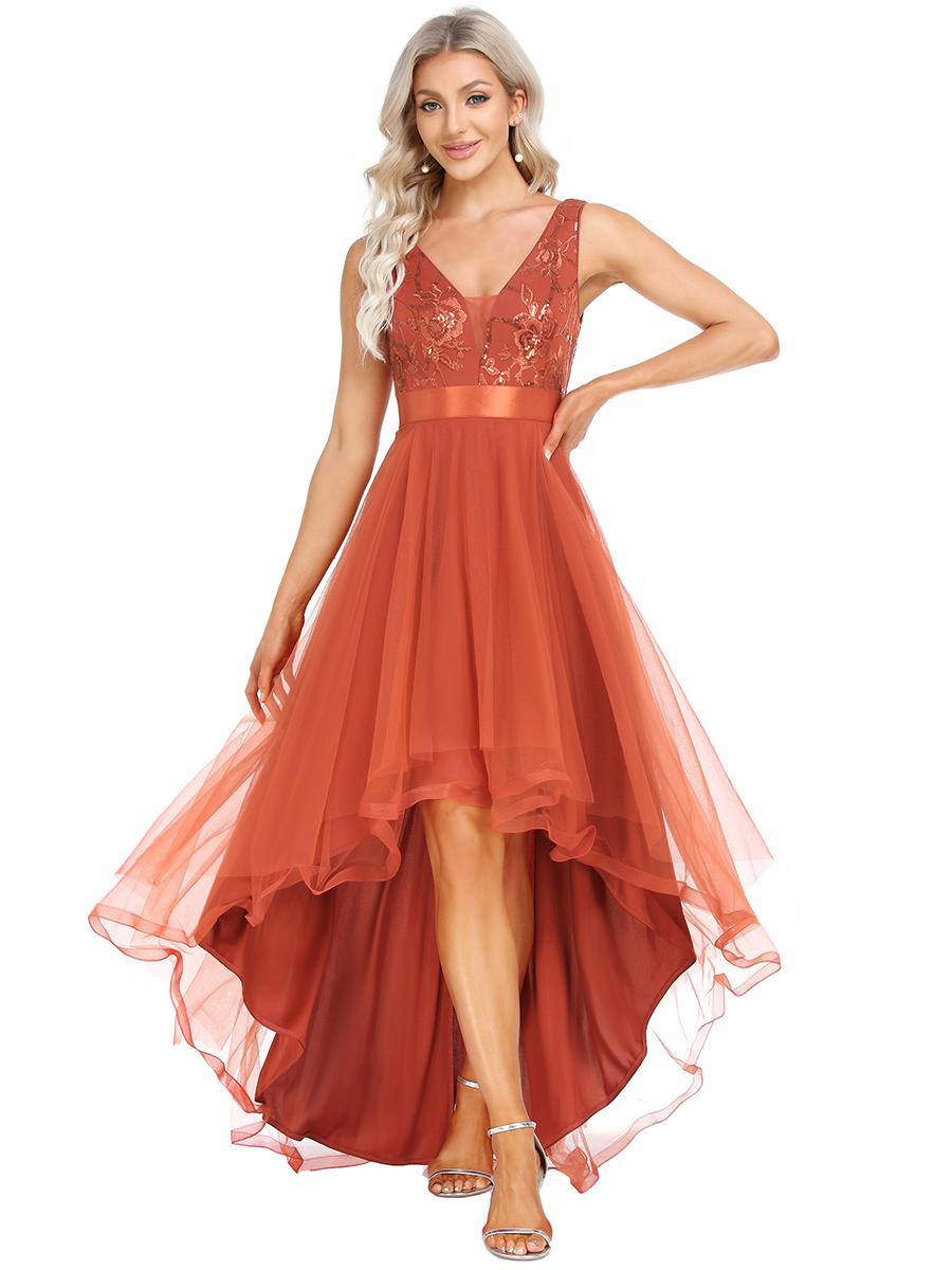 

Завжди гарні жіночі вечірні вечірні сукні без рукавів з V-подібним вирізом і високими низькими тюлями з аплікаціями з паєток 4XL