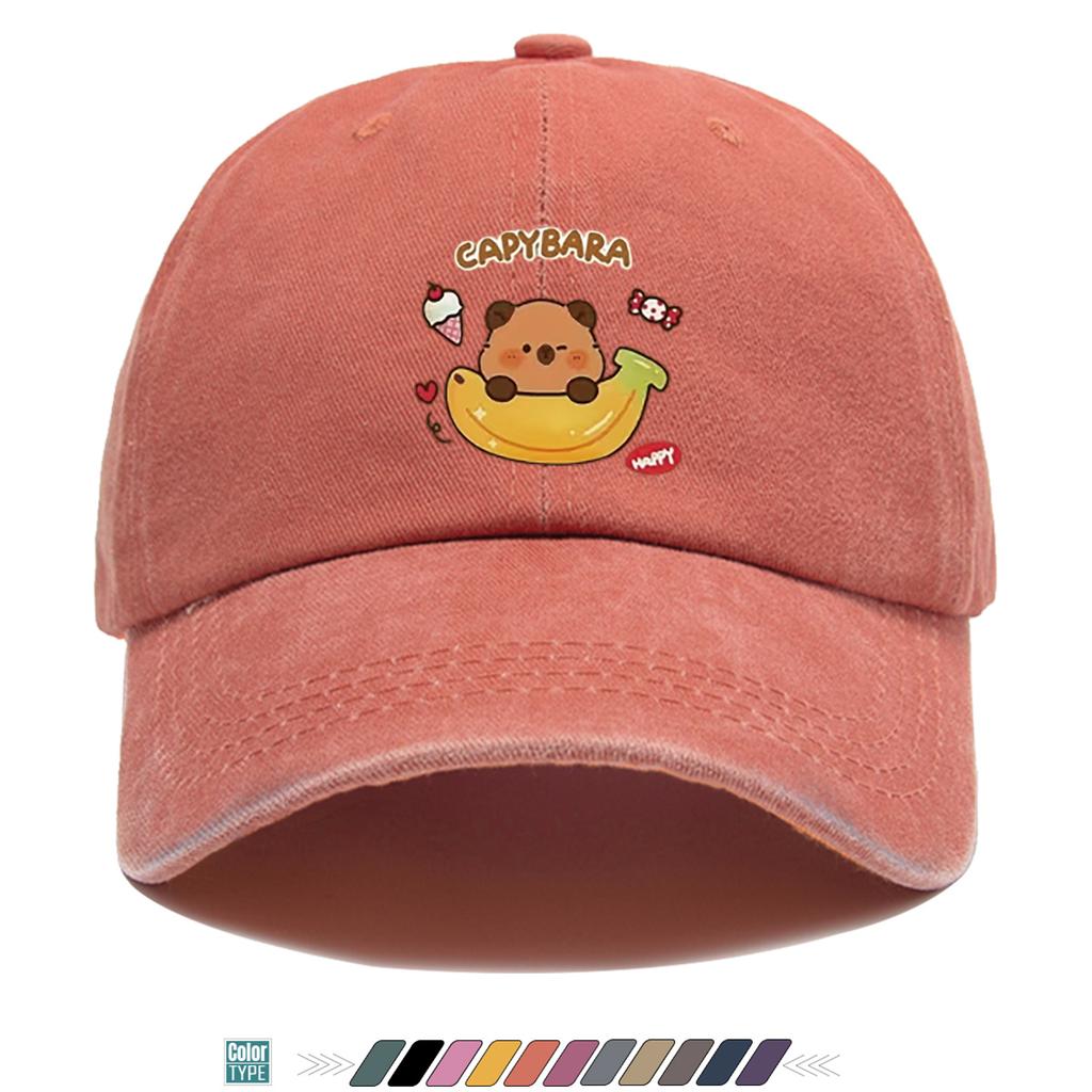 pc Capybara Cartoon Print Baseball Cap Cute Banana Ice Cream Pattern Comfortable Breathable Duck Tongue Hat Fashionable Casual
