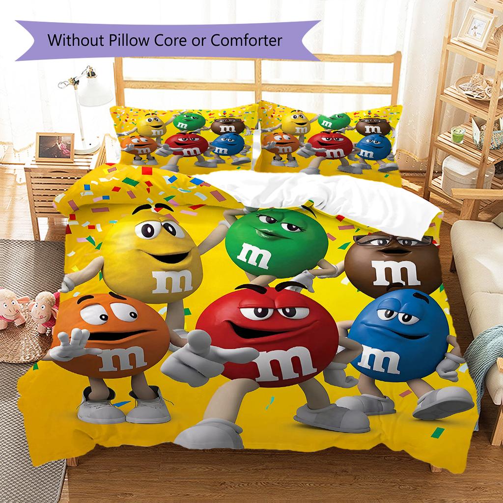 M&M's Muster Bettwäsche, Steppbett Set Bettbezug Kissenbezug Zuhause Geburtstagsgeschenk (1 Bettbezug + 2 Kissenbezüge, ohne Füllung)