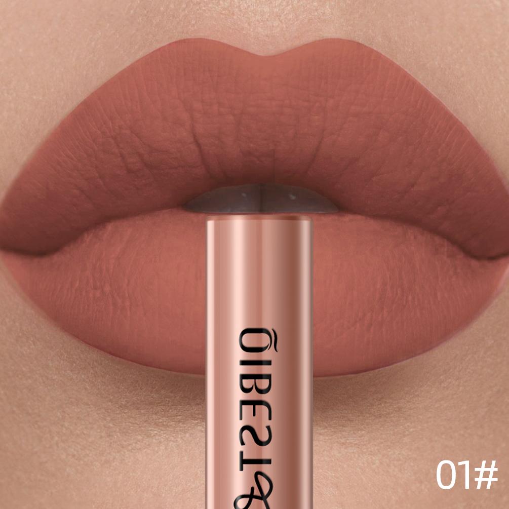 QIBEST Matte Vloeibare Lippenstift Waterdicht Langhoudend Fluweelzachte Lipgloss Tint Tube Mat Nude Pigment Rode Lipgloss Lippen Make-up