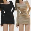 Z Pure Desire Asymmetrical Knitted Long Sleeve Dress - Slim Waist, Short Skirt Design for Autumn & Winter