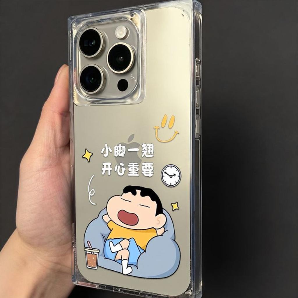 For IPhone16 for Apple 16pm Ice Crystal Cube Transparent Mobile Phone Protective Case Protective Cover Crayon Shin-chan Cute