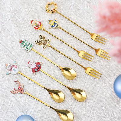 4pcs/set Christmas Stainless Steel Coffee Spoons Tea Scoops Fork Festival Party Tableware Christmas NewYear Gifts