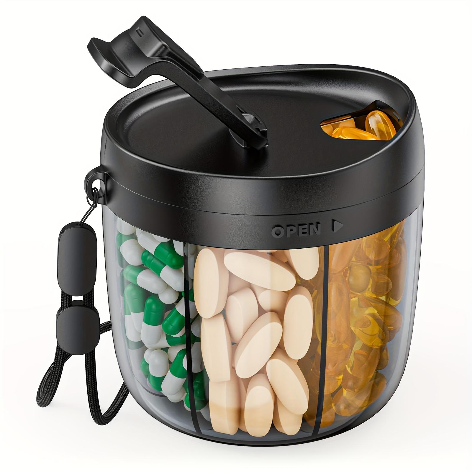 

Portable Pill Dispenser Bottle, Vitamin Organizer with 7 Compartments, Wide Openings Design, Easy to Retrieve Meds чёрный