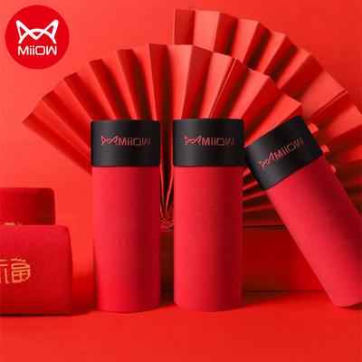 MiiOW 5pcs Boxer Socks Set Organic Cotton Men Underwear Boxer Trunks Breathable Male Panties Boxershorts Underpants New Year Red