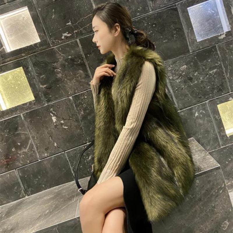 2 autumn and winter new fur vest women's medium and long imitation fox hair slim-fit fur vest fashion coat