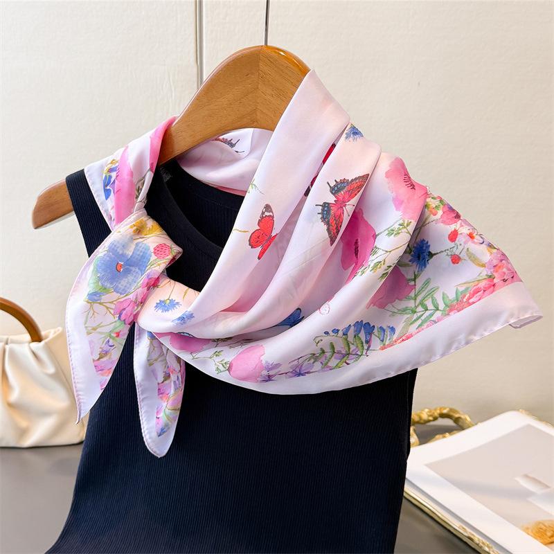 Butterfly 70Cm Square Spring Summer Women Scarf Silk Satin Beach Scarves Shawl Headband Hijab Bandana Wrap Bufanda