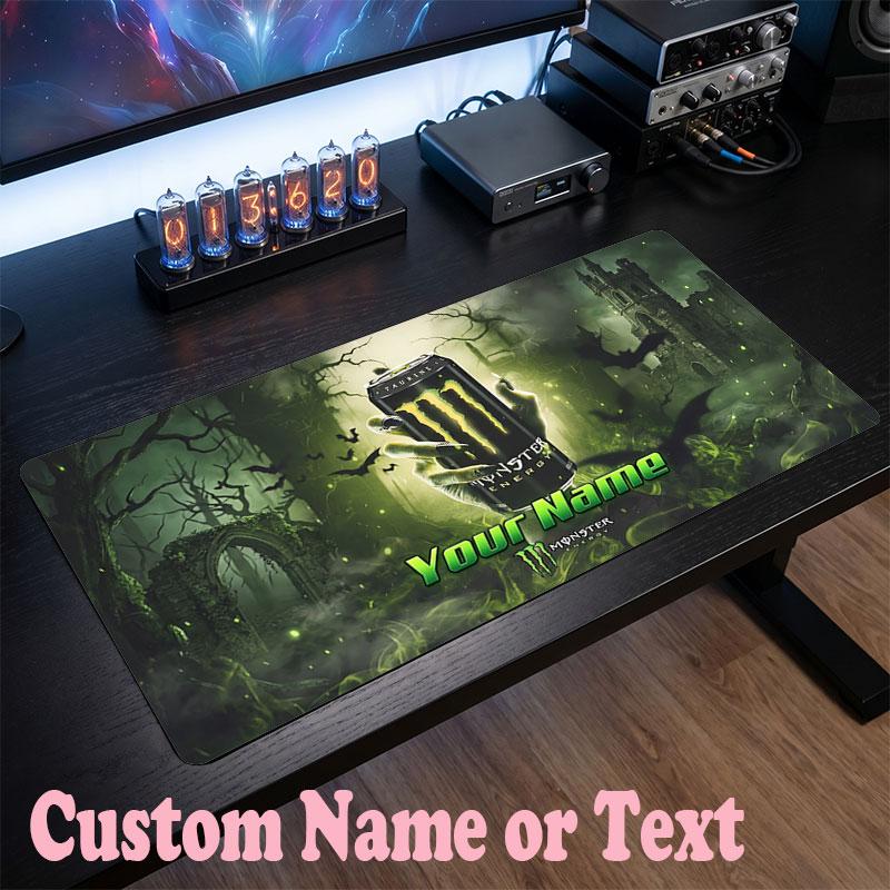 Tappetino per Mouse Personalizzato con Nome Testo Monster Energy, Tappetino Grande per Scrivania, Regalo Personalizzato per Ufficio di Casa