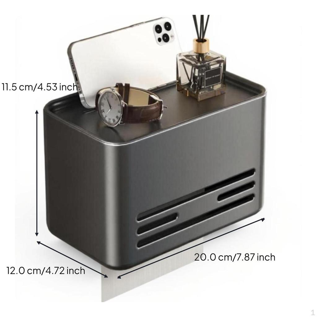 Toilet Paper Holder, Waterproof Tissue Box, Bathroom Storage Shelf Gunmetal ConcaveHor