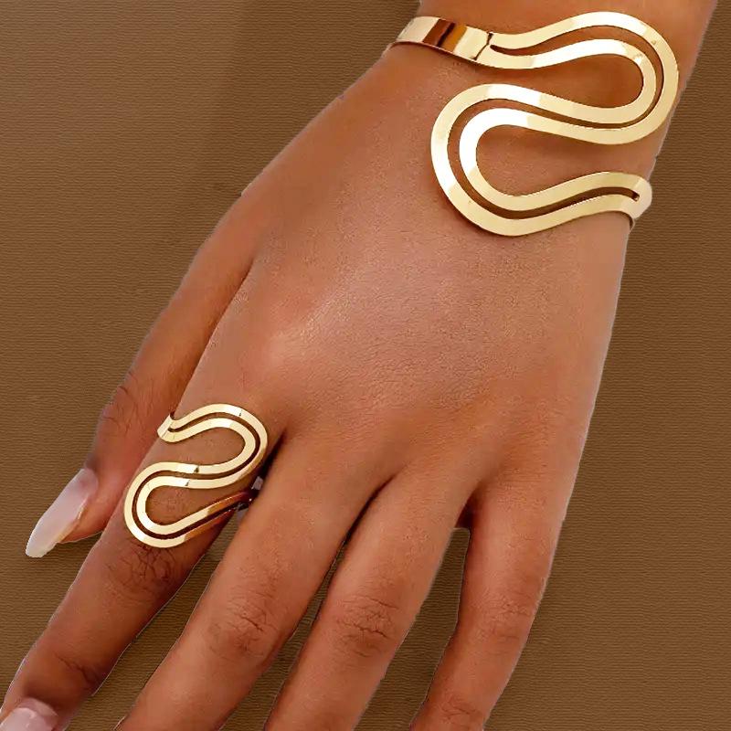 

Double Layer S Shape Leopard & Snake Print Cutout Bangle Ring Set, Adjustable for Summer.