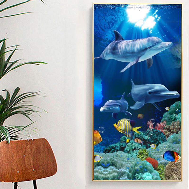 Underwater World Animal Posters and Prints Canvas Painting Dolphin Fish Pictures Wall Art for Living Room Home Decor No Frame