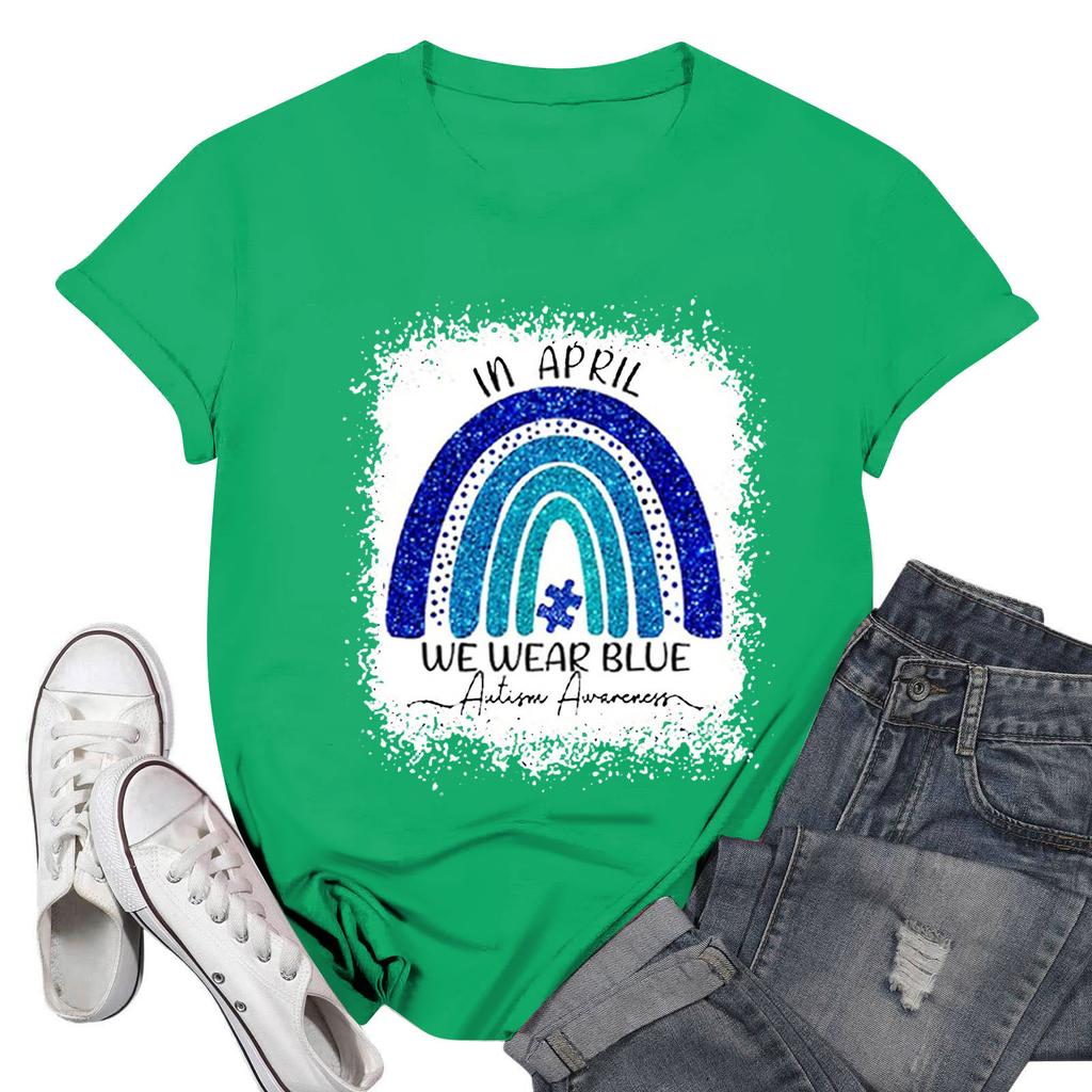 Tricou casual imprimat de damă, cu gât rotund, cu mânecă scurtă