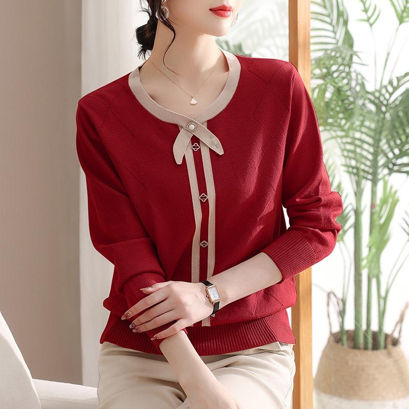 Light Mother Temperament Knitted Sweater Spring and Autumn New Retro Middle-aged and Elderly Bottoming Top Knitted Sweater