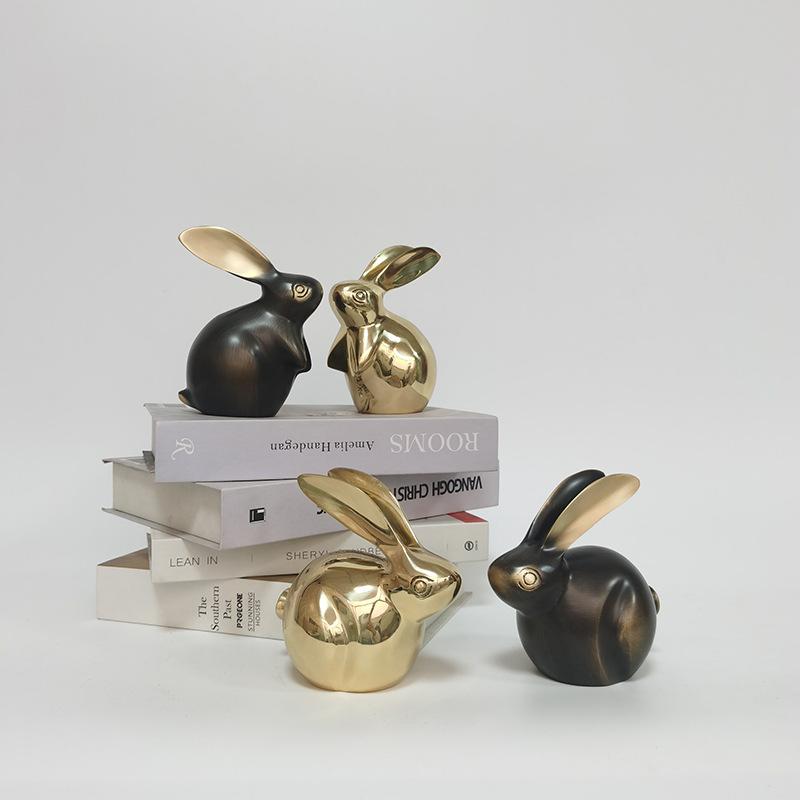 Brass Handicrafts Golden Rabbit Simulation Animal Sculpture Rabbit Zodiac Figurines Metal Figurine Home Decoration Accessories