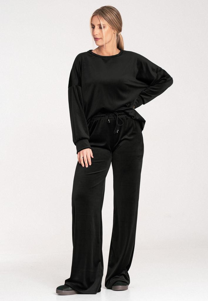 Dres Welurowy Damski - Komplet Welurowy Damski - Czarny Dres M1100 Rozmiar S/M