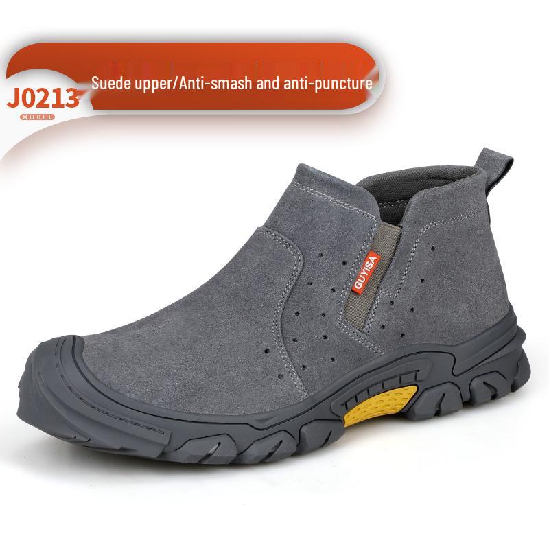 Men's Steel Toe Slip-On Suede Safety Shoes - Anti-Smash, Anti-Puncture, Ideal for Summer Welders