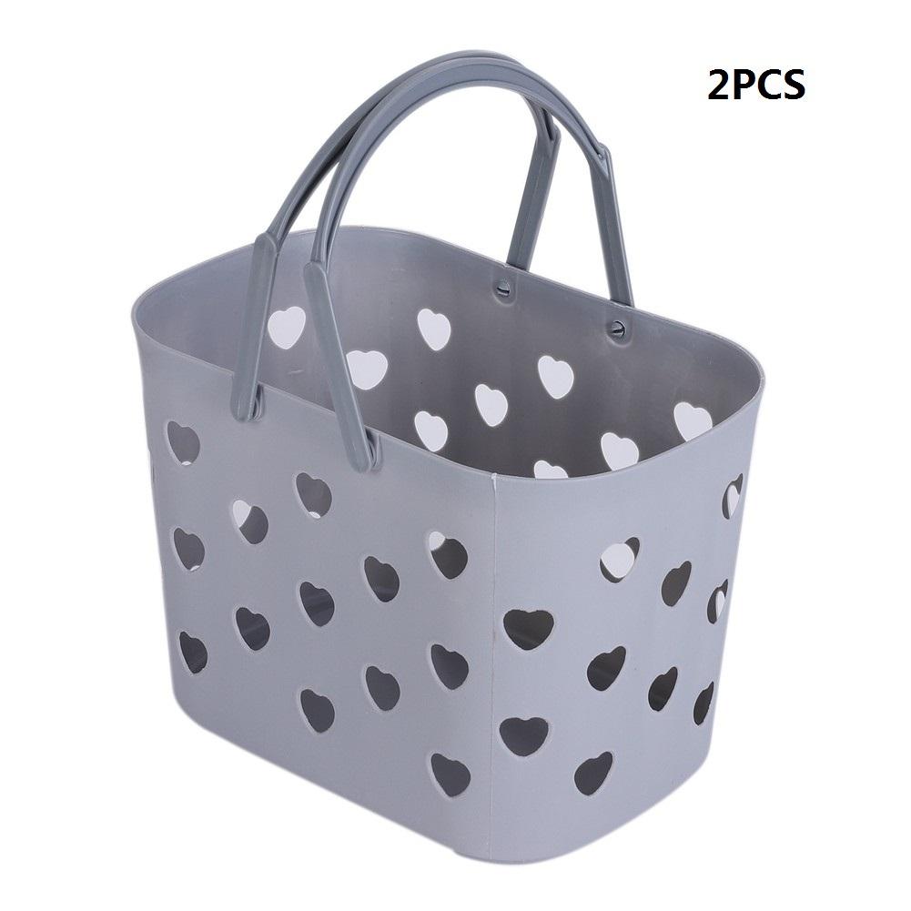 2pcs Portable Storage Basket Shower Tote Heart Shaped Hollow with Handle Organizer Bin Bathroom Pantry Kitchen Storage Box