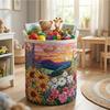 Quilted Laundry Basket Fabric Floral Storage Basket with Handles Boho Clothes Basket for Laundry Nursery Bedroom Garments Kids Toys