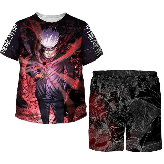 

Летние мужские и детские комплекты одежды, детский спортивный костюм с героями мультфильмов, футболка с рисунком аниме + черные шорты, наряды для мальчиков и девочек, костюмы, одежда для малышей s