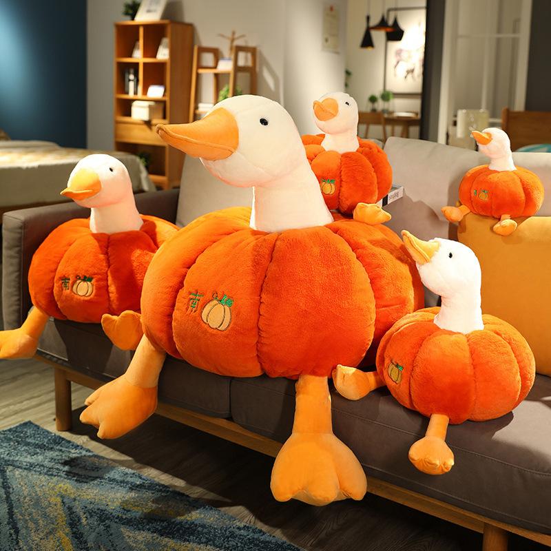Creative duck doll pumpkin turned into duck doll plush toy big white goose throw pillow and duck soothing doll